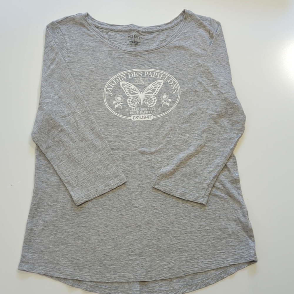 Talbots Gray 3/4 Sleeve T-shirt, Size Large